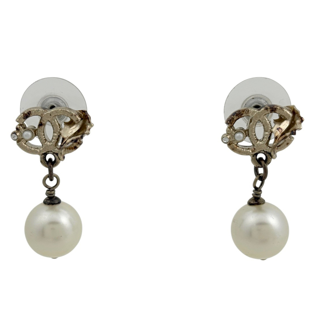 Chanel White Pearl Logo Earrings